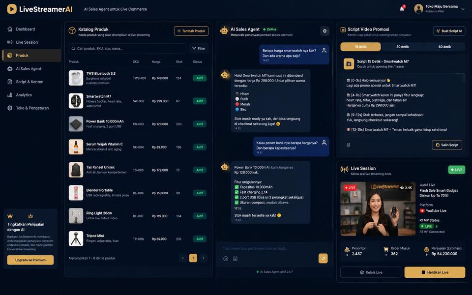 Screenshot of Live Streamer AI — AI sales agent for live selling