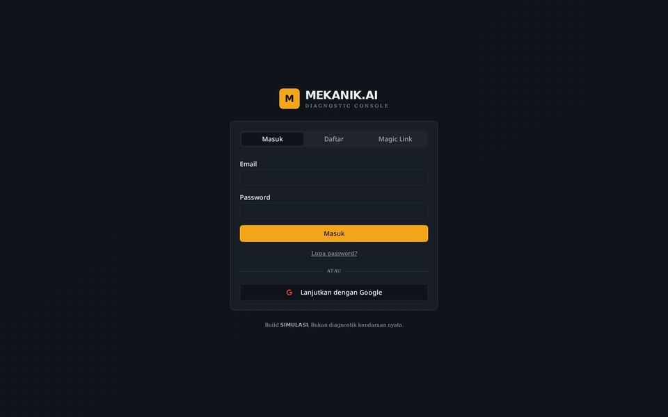 Tampilan aplikasi Mekanik.AI — Diagnostik kendaraan bertenaga AI