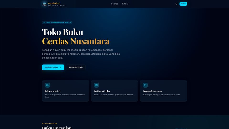 Tampilan aplikasi NagaBook AI — Toko Buku Cerdas Nusantara