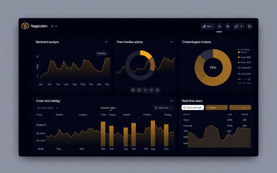 Tampilan aplikasi NagaListen AI — Social Media Listening & Crisis Intelligence berbasis AI