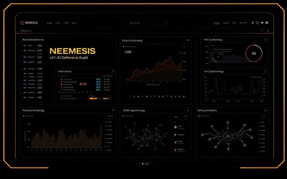 Tampilan aplikasi NEMESIS v3.1.2 — AI Defensive Audit Command Center